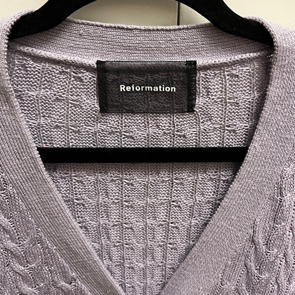 {{Reformation}} Lilac Cable Knit Cardigan - Picture 3 of 4